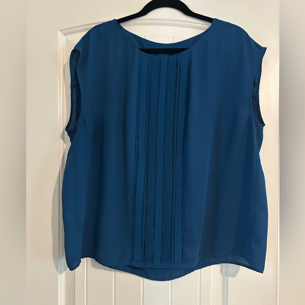 Blue Sleeveless Top with Pintucks